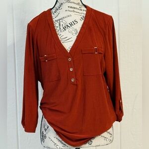 PerSeption Concept Deep Red V-Neck Blouse